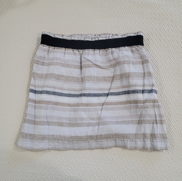 LOFT Tan Black Neutrals Striped 100% Linen Skirt Size Small - Picture 8 of 12